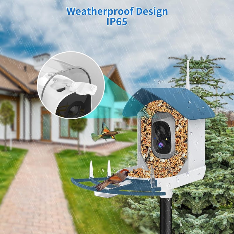 Fazoxo Bird Feeder with Camera,AI Identify Birds Species,Smart Bird Camera with Solar Powered,Auto Record FHD Birds Video in Backyard,Instant Notifications,Ideal Gift for Family and Bird Lovers,Navy Blue - Image 4